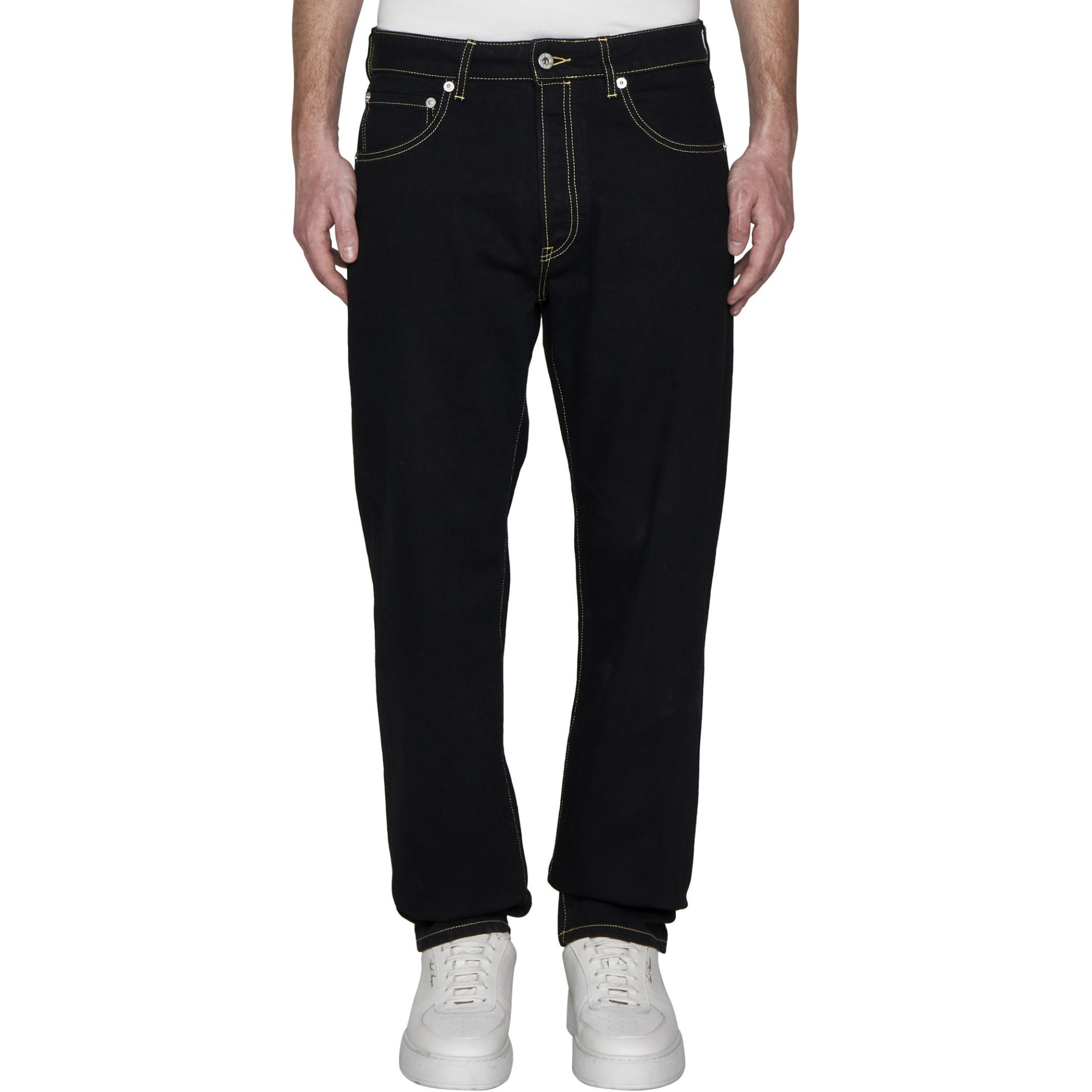 Shop KENZO SS24  Black Straight-Leg Logo Print Pocket Zipper Jeans FE55DP1016C1-BM