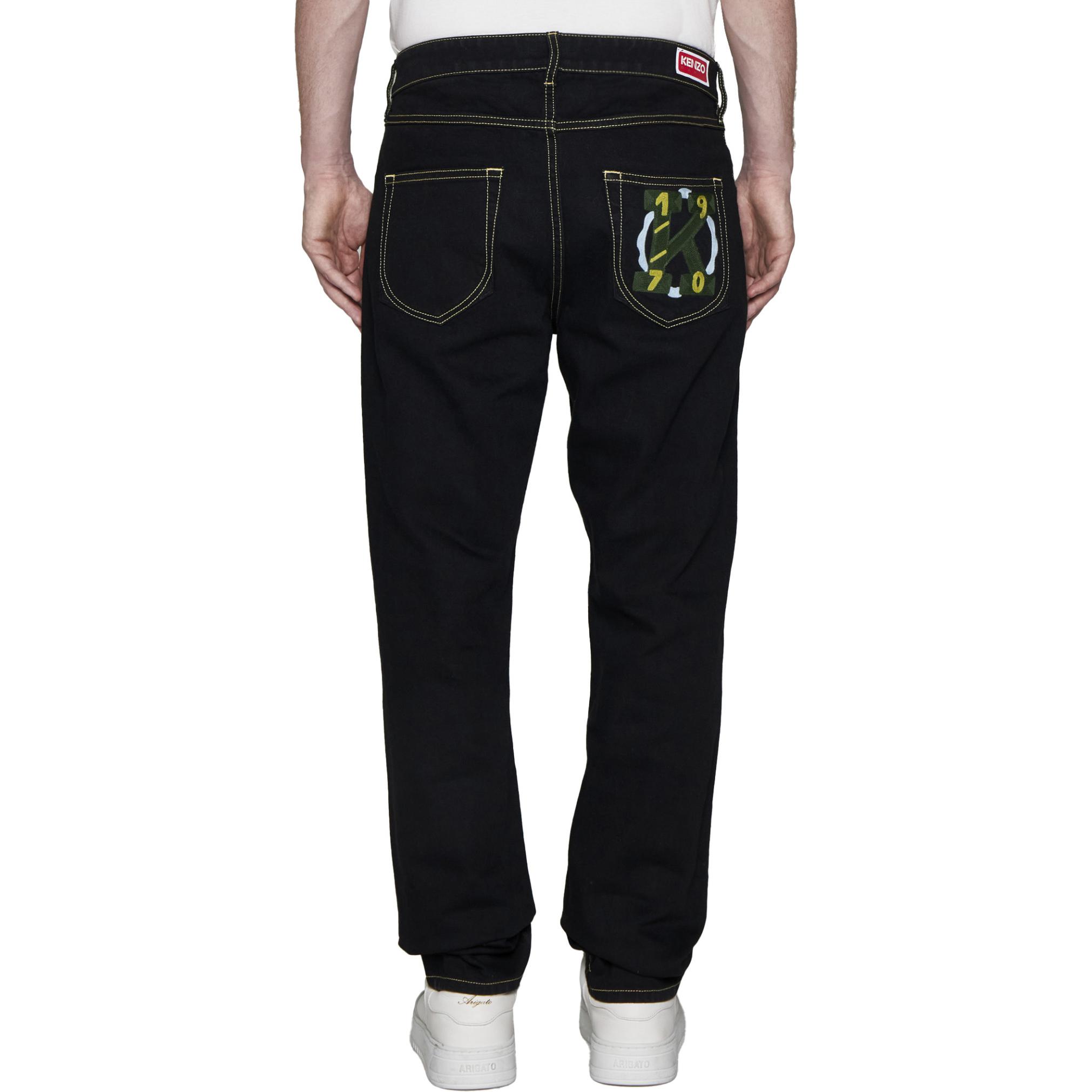 Purchase KENZO SS24  Black Straight-Leg Logo Print Pocket Zipper Jeans FE55DP1016C1-BM