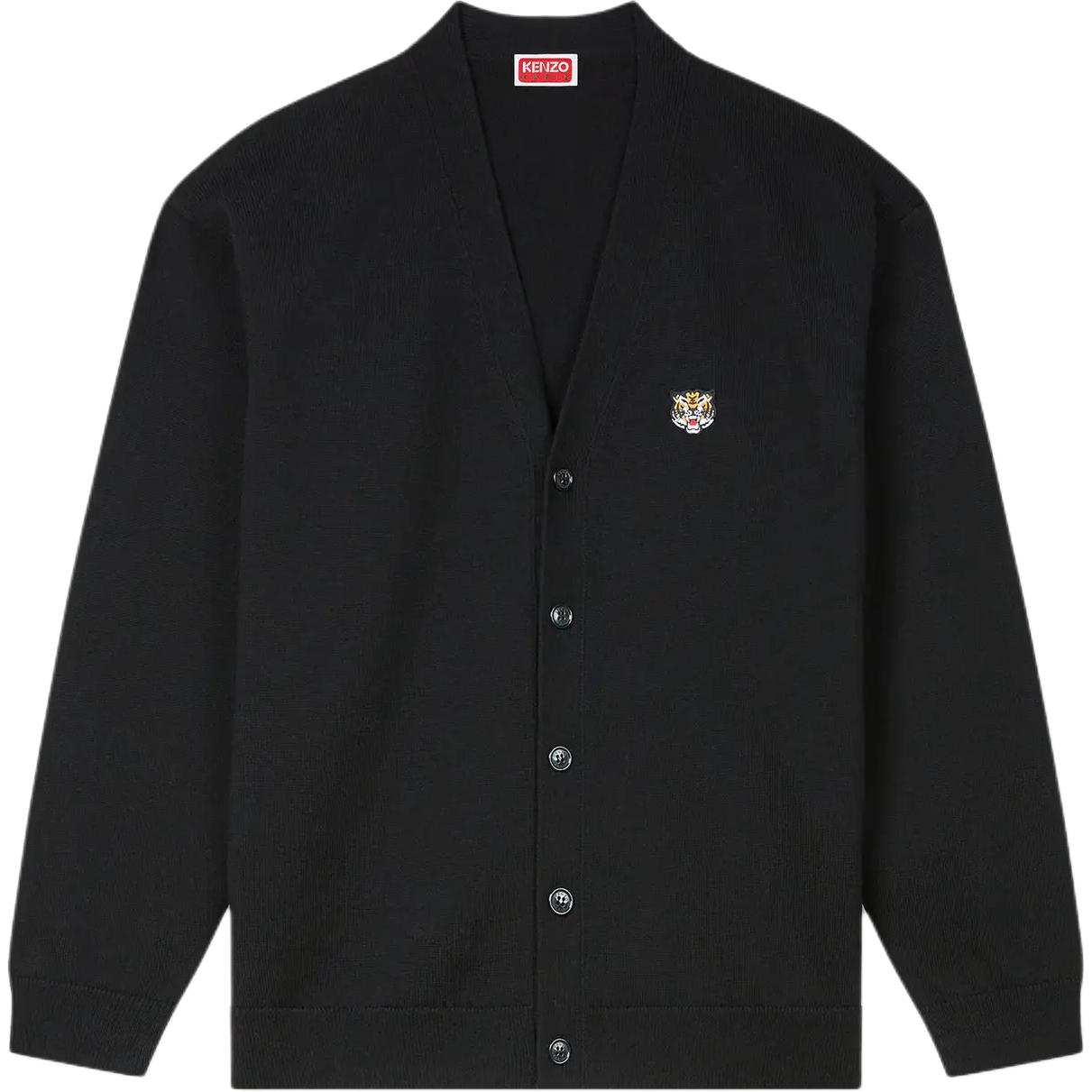 KENZO SS24  Black V-Neck Cardigan with Tiger Logo Embroidery. FE65CA4803LI-99J