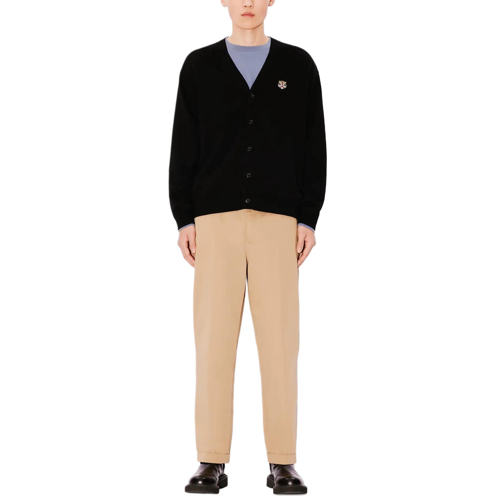 Shop KENZO SS24 ブラック Vネック カーディガン タイガーロゴ刺繍入り. FE65CA4803LI-99J