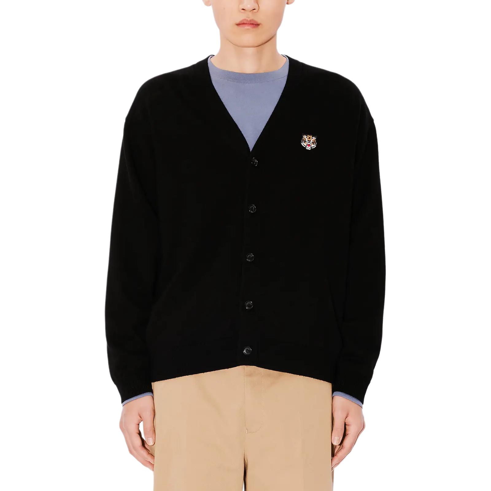 Purchase KENZO SS24 ブラック Vネック カーディガン タイガーロゴ刺繍入り. FE65CA4803LI-99J