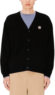 KENZO SS24 ブラック Vネック カーディガン タイガーロゴ刺繍入り. FE65CA4803LI-99J Purchase KENZO SS24 ブラック Vネック カーディガン タイガーロゴ刺繍入り. FE65CA4803LI-99J