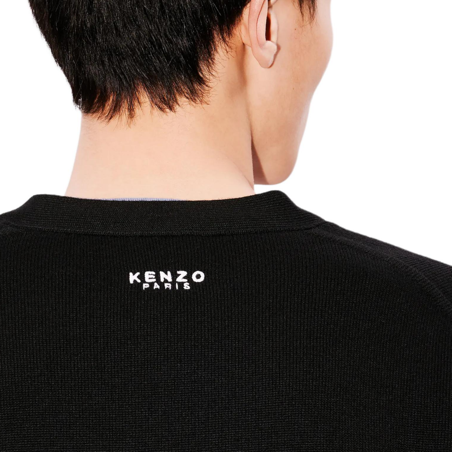 Sizing KENZO SS24 ブラック Vネック カーディガン タイガーロゴ刺繍入り. FE65CA4803LI-99J