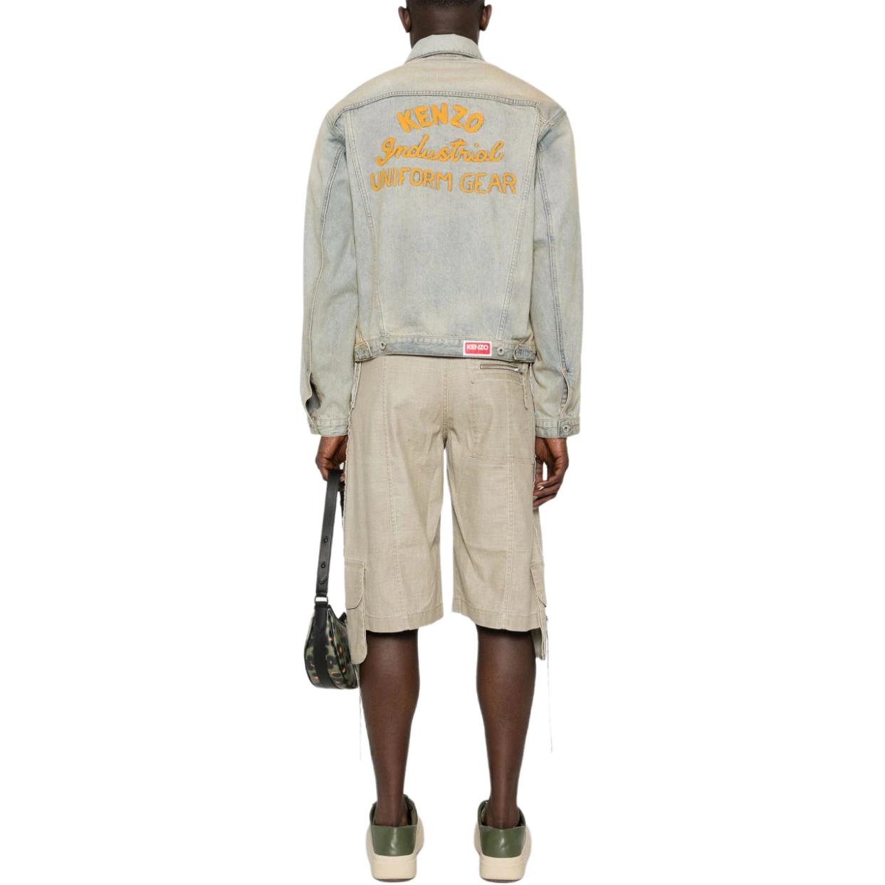 Shop KENZO SS24 ブルーデニムジャケット レタープリント＆ボタンアップカラーデザイン FE55DV3026B8-DY