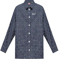 KENZO SS24 Blue Geometric Logo Embroidered Long Sleeve Button Shirt FE65CH5109JD-77 KENZO SS24 Blue Geometric Logo Embroidered Long Sleeve Button Shirt FE65CH5109JD-77