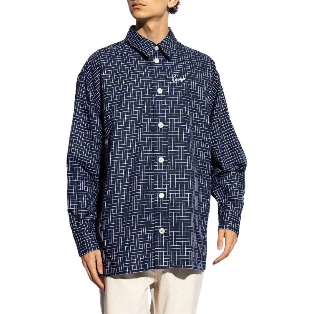 Lookbook KENZO SS24 블루 기하학 로고 자수 긴소매 버튼 셔츠 FE65CH5109JD-77