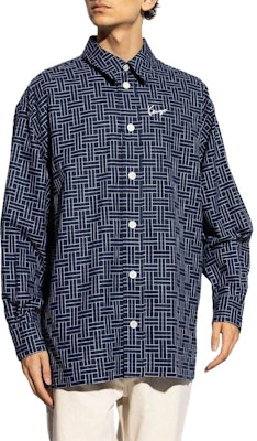 KENZO SS24 블루 기하학 로고 자수 긴소매 버튼 셔츠 FE65CH5109JD-77 Lookbook KENZO SS24 블루 기하학 로고 자수 긴소매 버튼 셔츠 FE65CH5109JD-77