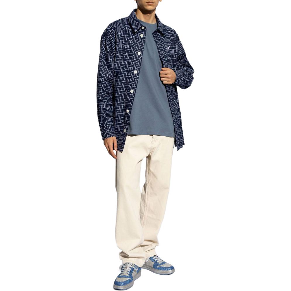 Purchase KENZO SS24 블루 기하학 로고 자수 긴소매 버튼 셔츠 FE65CH5109JD-77