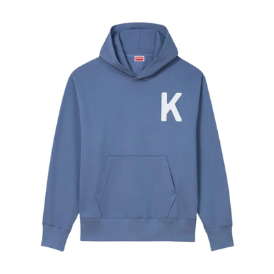 KENZO SS24 Blue Loose Fit Hoodie with Embroidered Lettering. FE58SW0114MF-67