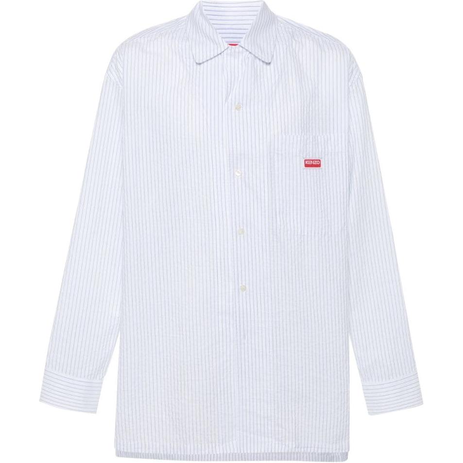 KENZO SS24  Blue Striped Logo Square-Neck Long-Sleeve Shirt. FE55CH5249LD-63
