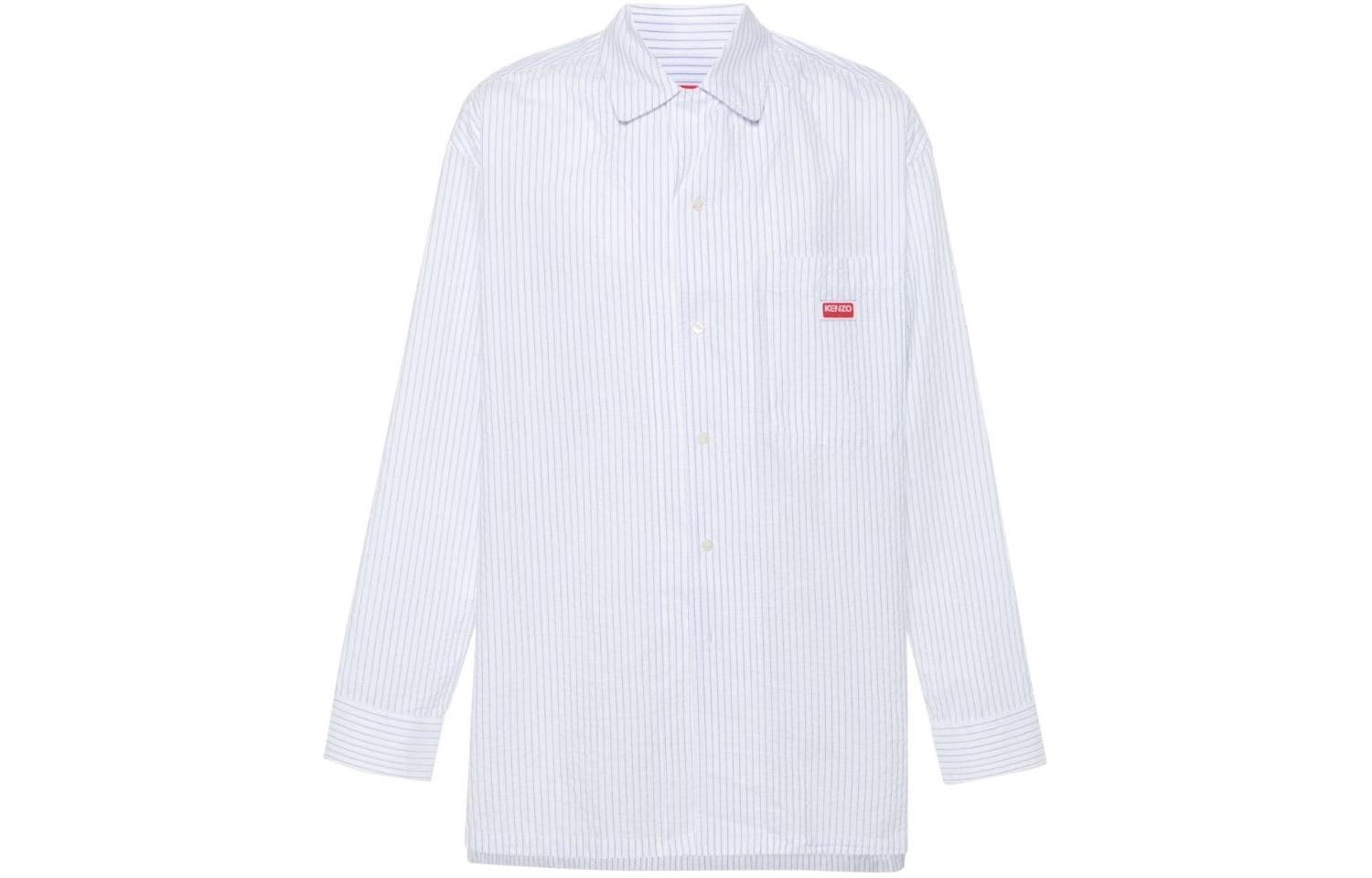 Order KENZO SS24 Baju Lengan Panjang Biru Berjalur Logo Square-Neck. FE55CH5249LD-63