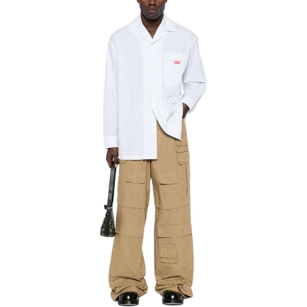 Lookbook KENZO SS24 Baju Lengan Panjang Biru Berjalur Logo Square-Neck. FE55CH5249LD-63