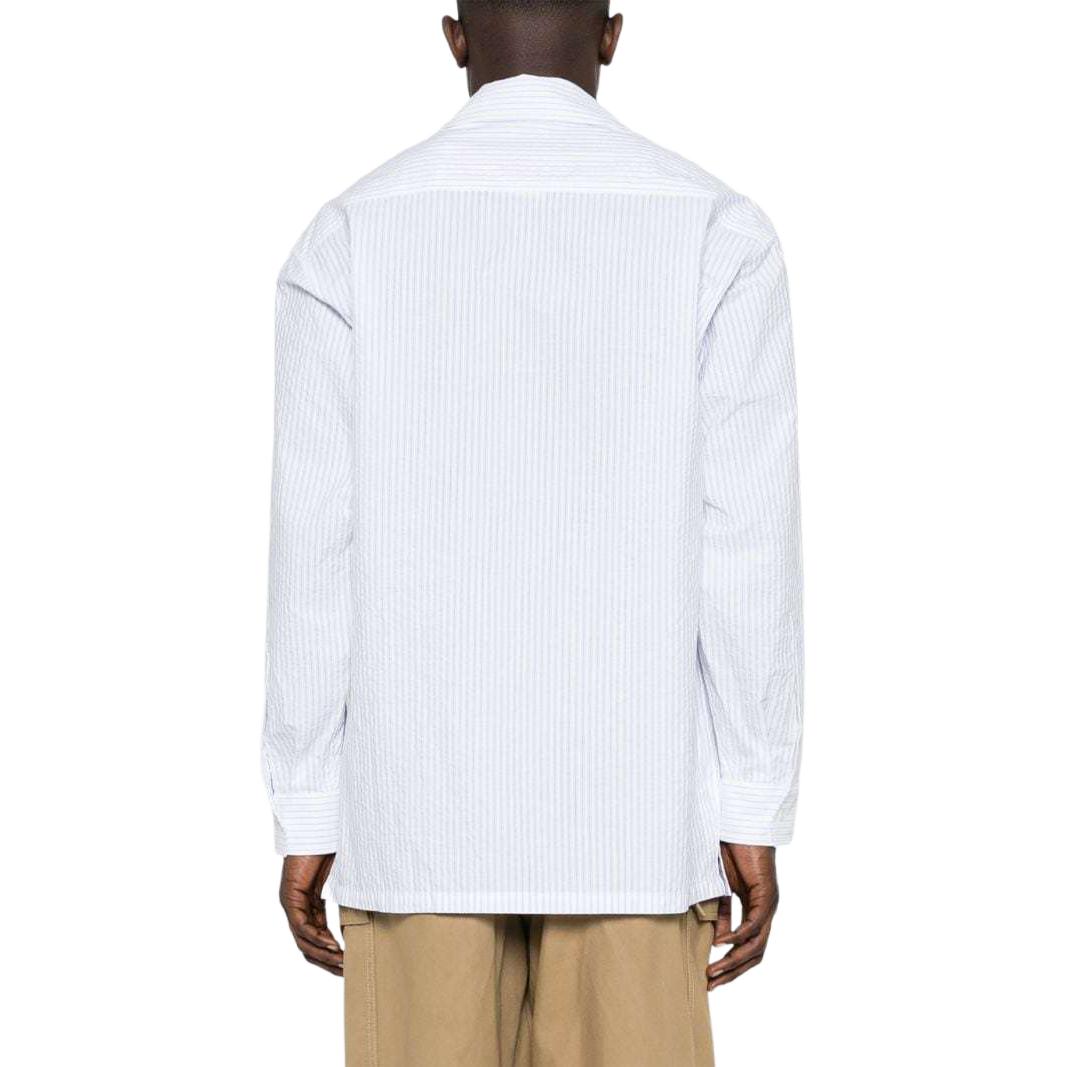 Shop KENZO SS24 Baju Lengan Panjang Biru Berjalur Logo Square-Neck. FE55CH5249LD-63