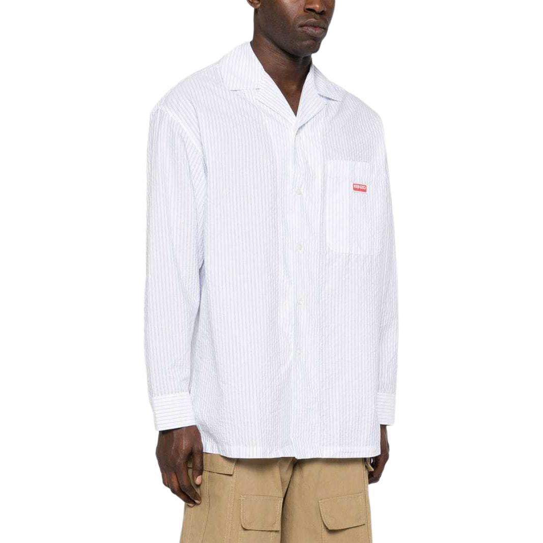 Purchase KENZO SS24 Baju Lengan Panjang Biru Berjalur Logo Square-Neck. FE55CH5249LD-63