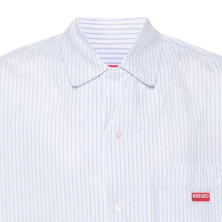 Details for KENZO SS24 Baju Lengan Panjang Biru Berjalur Logo Square-Neck. FE55CH5249LD-63