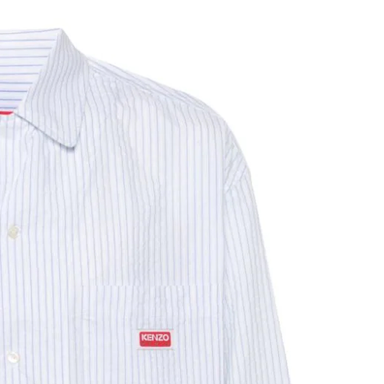 Sizing KENZO SS24 Baju Lengan Panjang Biru Berjalur Logo Square-Neck. FE55CH5249LD-63
