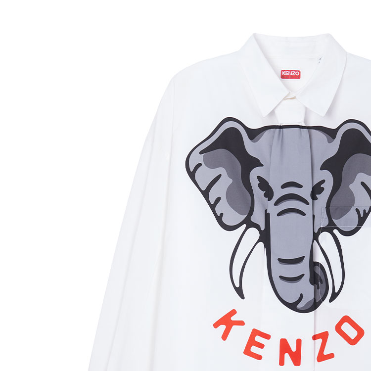 Sizing KENZO SS24 大象標誌印花長袖襯衫 灰白色 FD55CH4219I4-02