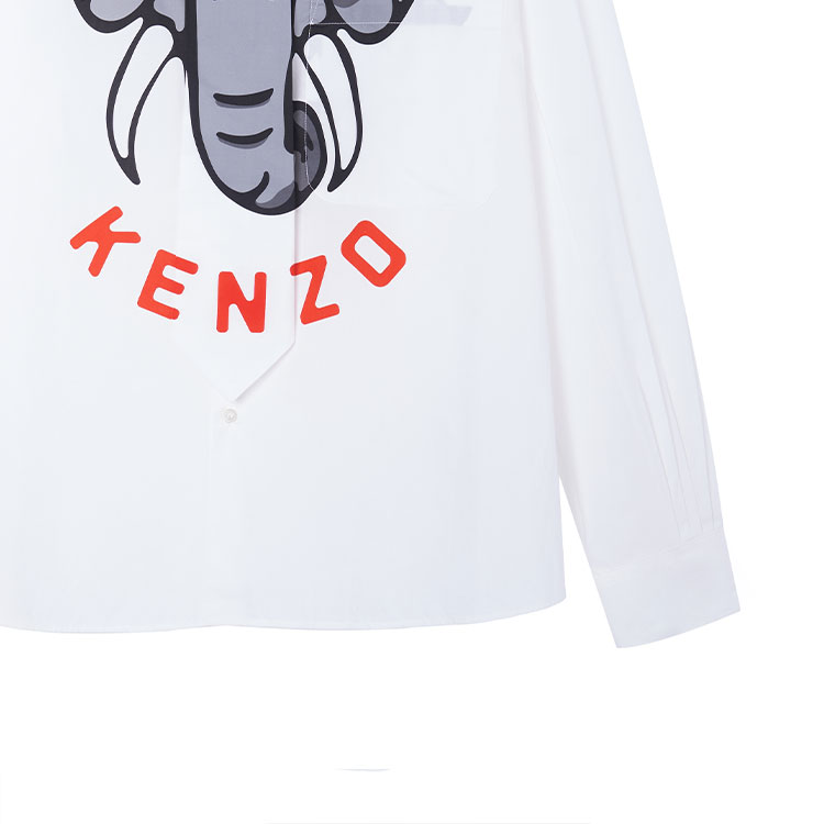 Cheap KENZO SS24 大象標誌印花長袖襯衫 灰白色 FD55CH4219I4-02