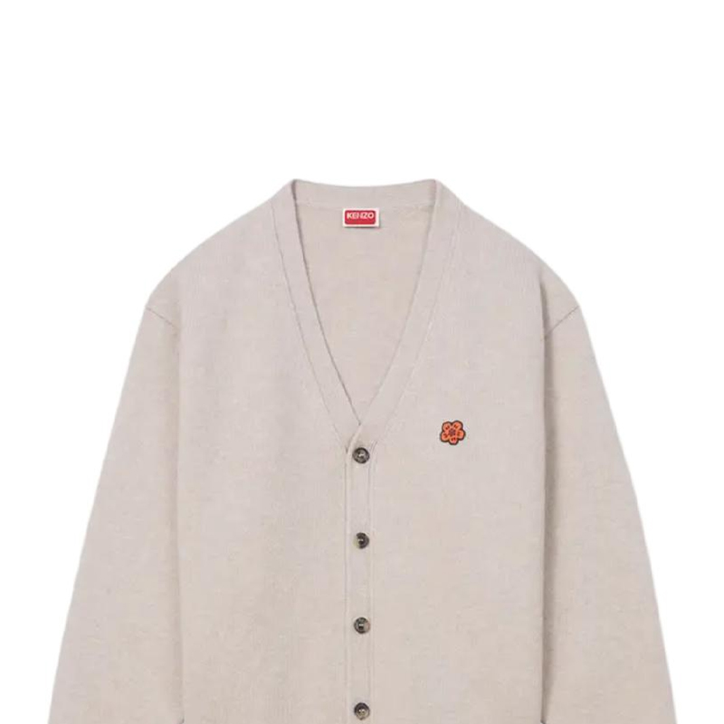 Shop KENZO SS24 Cárdigan Beige Bordado Floral Escote en V Manga Larga Sweater FE65CA4853LC-11