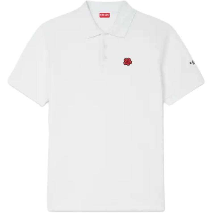 Order KENZO SS24  Floral Logo Embroidered Slim Fit Polo Shirt Grey White FE65PO5394PU-02