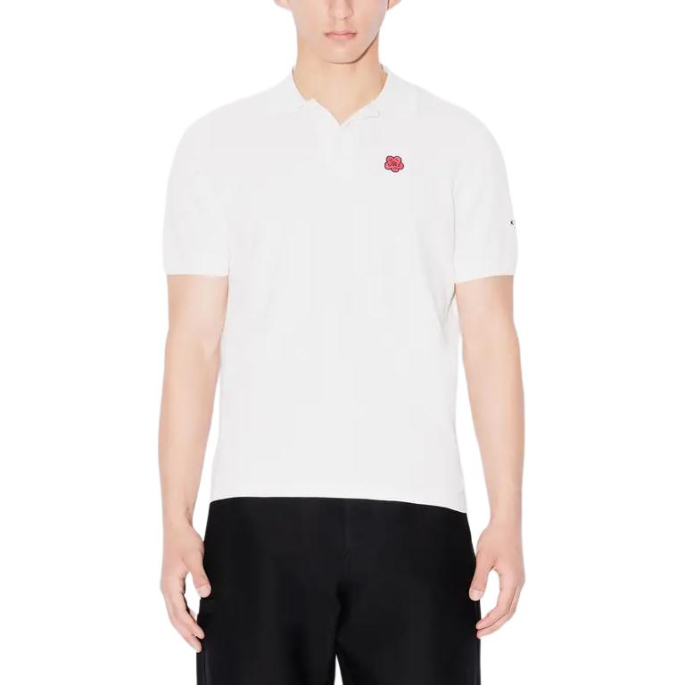 Purchase KENZO SS24  Floral Logo Embroidered Slim Fit Polo Shirt Grey White FE65PO5394PU-02
