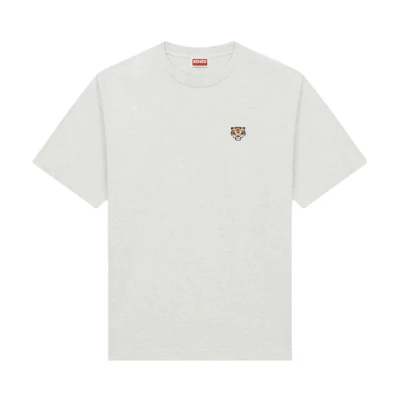 KENZO SS24 Grey Crewneck T-Shirt with Logo Tiger Embroidery. FE55TS1984SG-93
