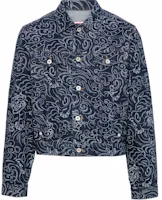 KENZO SS24 Indigo Denim Jacket with Rhinestone Logo Embellishment. PFE65DV3076-R1 KENZO SS24 Indigo Denim Jacket with Rhinestone Logo Embellishment. PFE65DV3076-R1