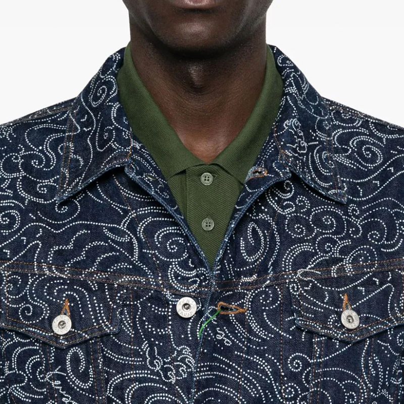 Details for KENZO SS24 Chaqueta Denim Índigo con Logo de Strass. PFE65DV3076-R1