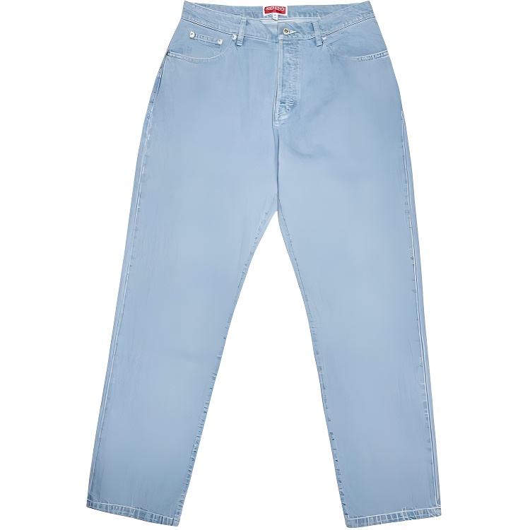 KENZO SS24  Light Blue Straight-Leg Jeans with Pocket Zipper. FE55DP4106B4-DT