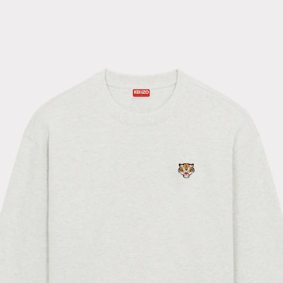 KENZO SS24 Light Gray Tiger Logo Crewneck Long Sleeve Sweatshirt FE55SW2084MF-93 Cheap KENZO SS24 Light Gray Tiger Logo Crewneck Long Sleeve Sweatshirt FE55SW2084MF-93