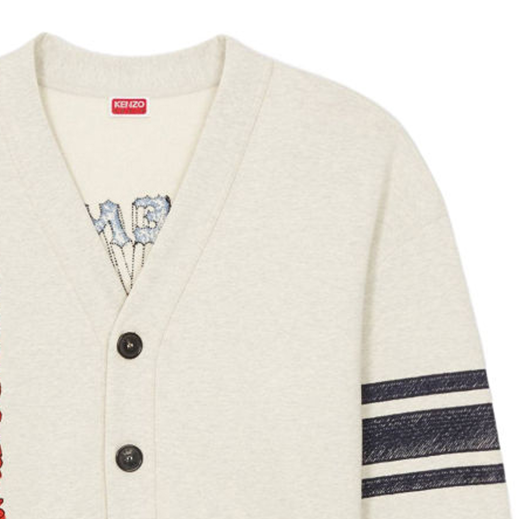 Shop KENZO SS24 Kardigan Rajut Lengan Panjang Abu-Abu Logo Harimau Kancing Depan. FE55SW1434ME-93