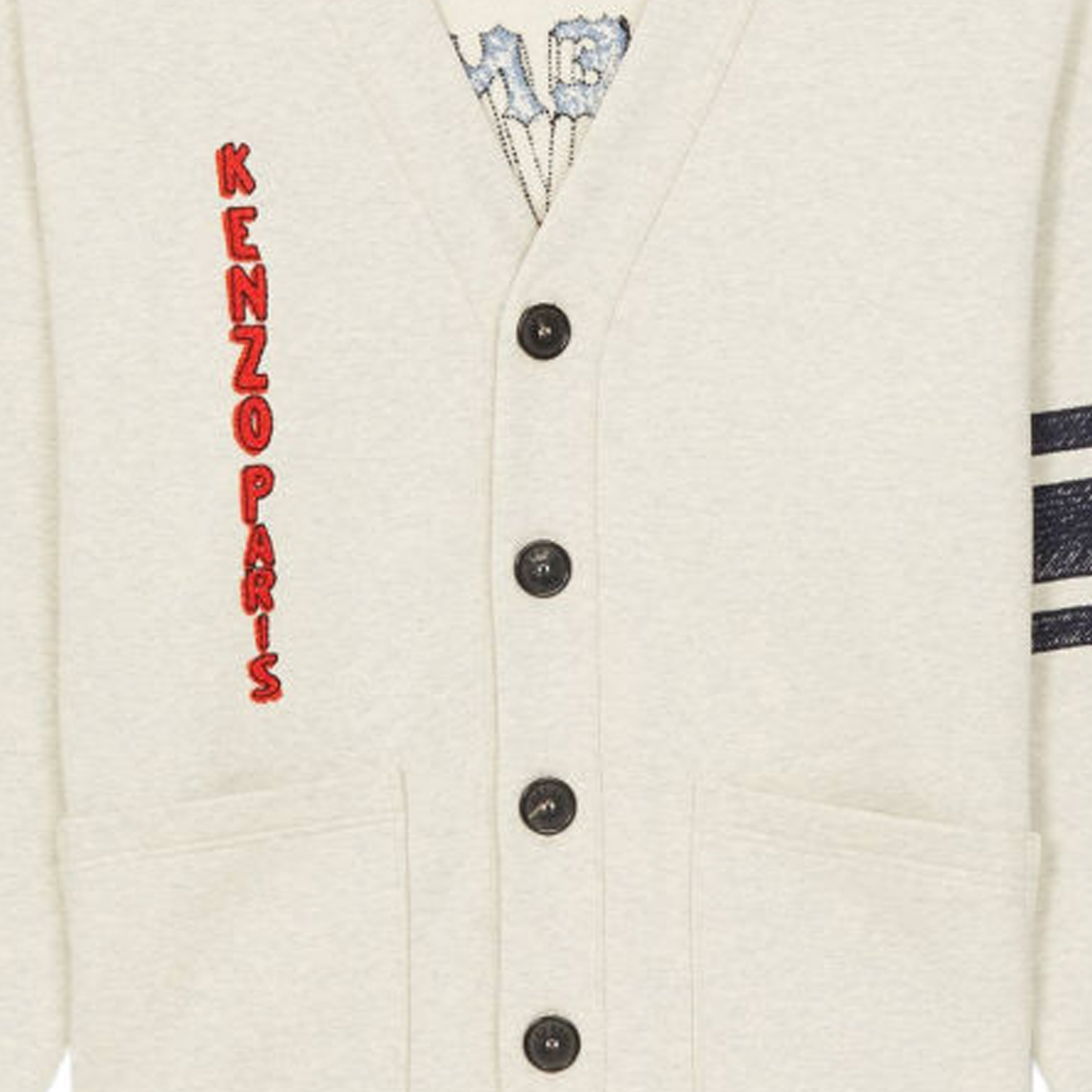 Purchase KENZO SS24 Kardigan Rajut Lengan Panjang Abu-Abu Logo Harimau Kancing Depan. FE55SW1434ME-93