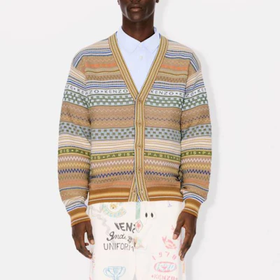 KENZO SS24 Multicolor V-Neck Logo Knit Sweater FE55CA4413CC-12 Details for KENZO SS24 Multicolor V-Neck Logo Knit Sweater FE55CA4413CC-12