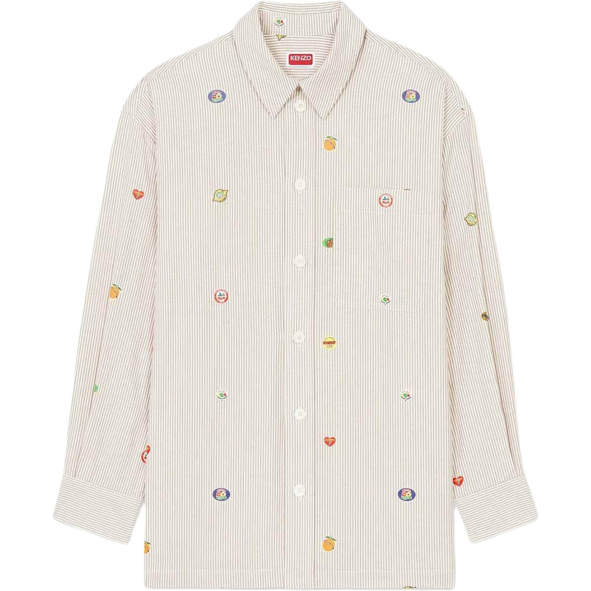 KENZO SS24  Off-White Striped Print Long Sleeve Casual Shirt. FE55CH5079A1-12