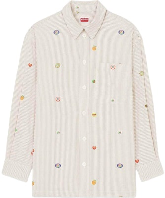 KENZO SS24 오프 화이트 스트라이프 프린트 긴팔 캐주얼 셔츠. FE55CH5079A1-12 Buy KENZO SS24 오프 화이트 스트라이프 프린트 긴팔 캐주얼 셔츠. FE55CH5079A1-12