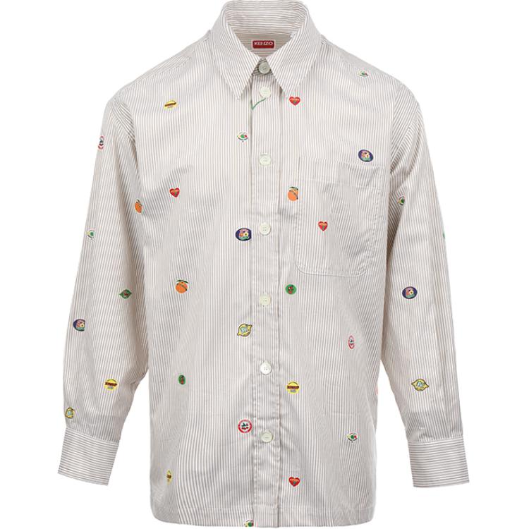 Order KENZO SS24 오프 화이트 스트라이프 프린트 긴팔 캐주얼 셔츠. FE55CH5079A1-12