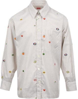 KENZO SS24 오프 화이트 스트라이프 프린트 긴팔 캐주얼 셔츠. FE55CH5079A1-12 Order KENZO SS24 오프 화이트 스트라이프 프린트 긴팔 캐주얼 셔츠. FE55CH5079A1-12