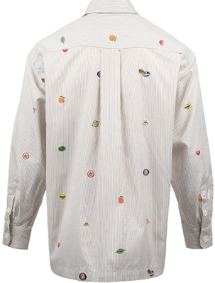 KENZO SS24 오프 화이트 스트라이프 프린트 긴팔 캐주얼 셔츠. FE55CH5079A1-12 Lookbook KENZO SS24 오프 화이트 스트라이프 프린트 긴팔 캐주얼 셔츠. FE55CH5079A1-12