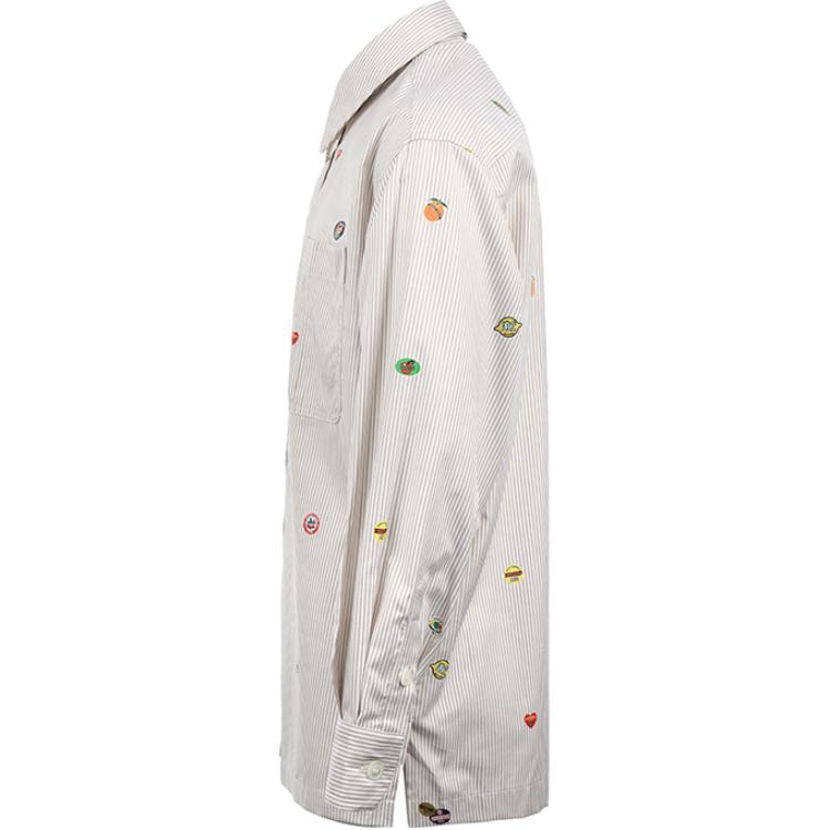 Shop KENZO SS24 오프 화이트 스트라이프 프린트 긴팔 캐주얼 셔츠. FE55CH5079A1-12