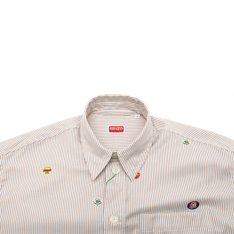 Details for KENZO SS24 오프 화이트 스트라이프 프린트 긴팔 캐주얼 셔츠. FE55CH5079A1-12