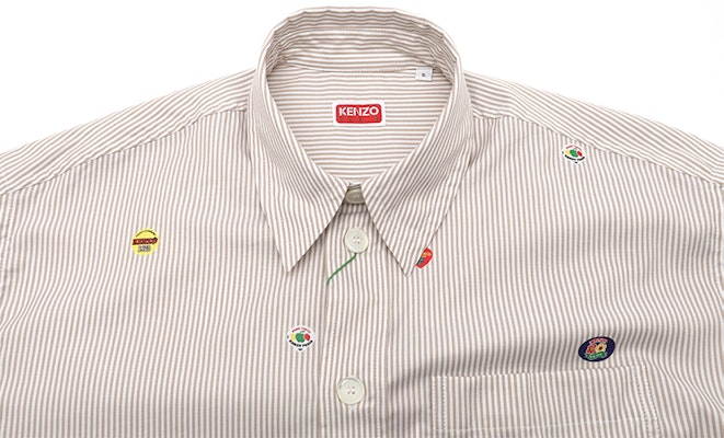 KENZO SS24 오프 화이트 스트라이프 프린트 긴팔 캐주얼 셔츠. FE55CH5079A1-12 Details for KENZO SS24 오프 화이트 스트라이프 프린트 긴팔 캐주얼 셔츠. FE55CH5079A1-12