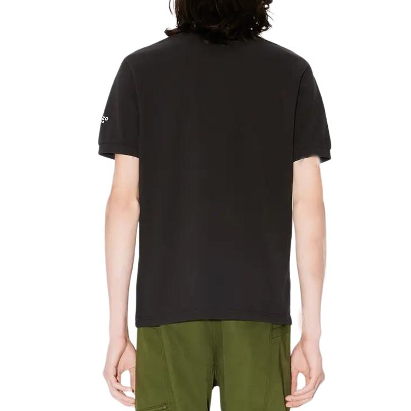 Purchase KENZO SS24 슬림 핏 블랙 폴로 셔츠 플로럴 로고 자수. FE65PO5394PU-99J