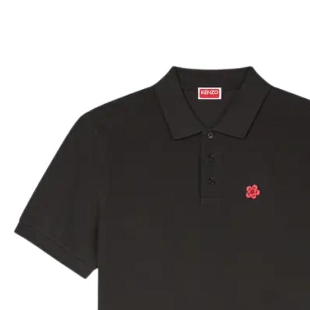 Sizing KENZO SS24 슬림 핏 블랙 폴로 셔츠 플로럴 로고 자수. FE65PO5394PU-99J