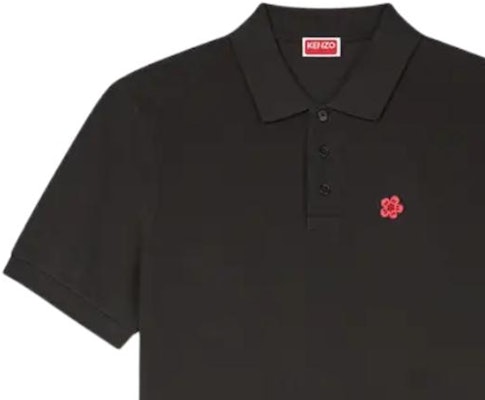 KENZO SS24 슬림 핏 블랙 폴로 셔츠 플로럴 로고 자수. FE65PO5394PU-99J Sizing KENZO SS24 슬림 핏 블랙 폴로 셔츠 플로럴 로고 자수. FE65PO5394PU-99J