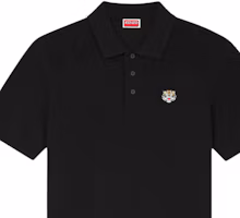 Details for KENZO SS24 Slim Fit Black Polo Shirt with Logo Tiger Embroidery. FE55PO5404PU-99J