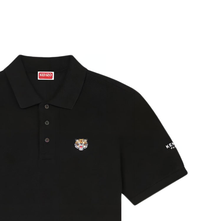 Sizing KENZO SS24  Slim Fit Black Polo Shirt with Logo Tiger Embroidery. FE55PO5404PU-99J