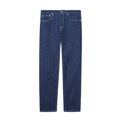 KENZO SS24 Slim Fit Mid-Rise Indigo Denim Jeans with Zipper Closure. FE65DP1016S1-DM