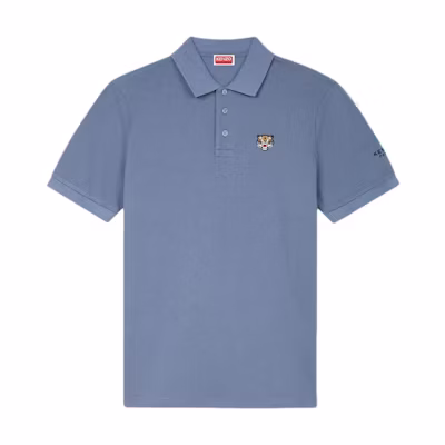 KENZO SS24 Slim Fit Polo Shirt with Logo Tiger Embroidery - Blue. FE55PO5404PU-67