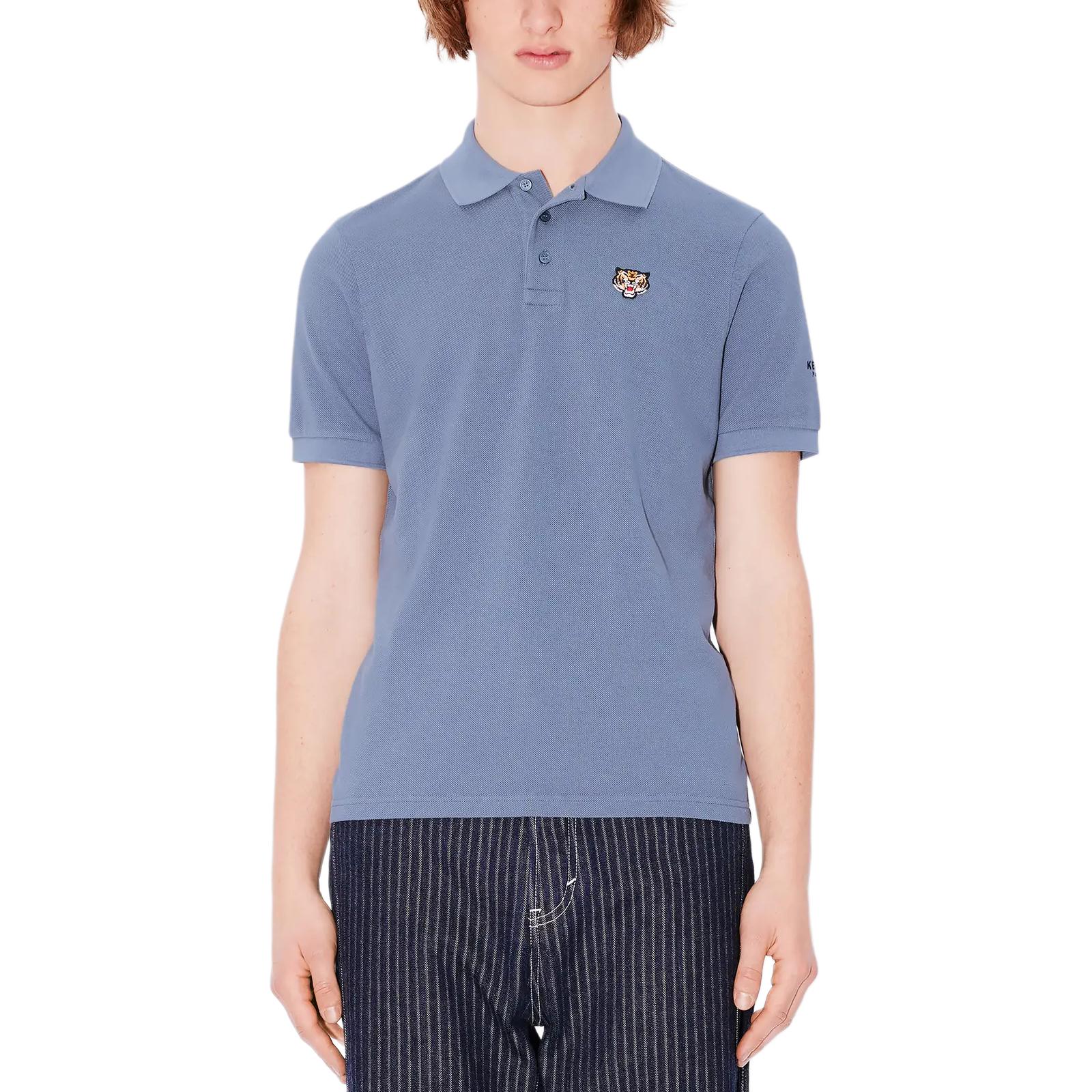 Purchase KENZO SS24  Slim Fit Polo Shirt with Logo Tiger Embroidery - Blue. FE55PO5404PU-67