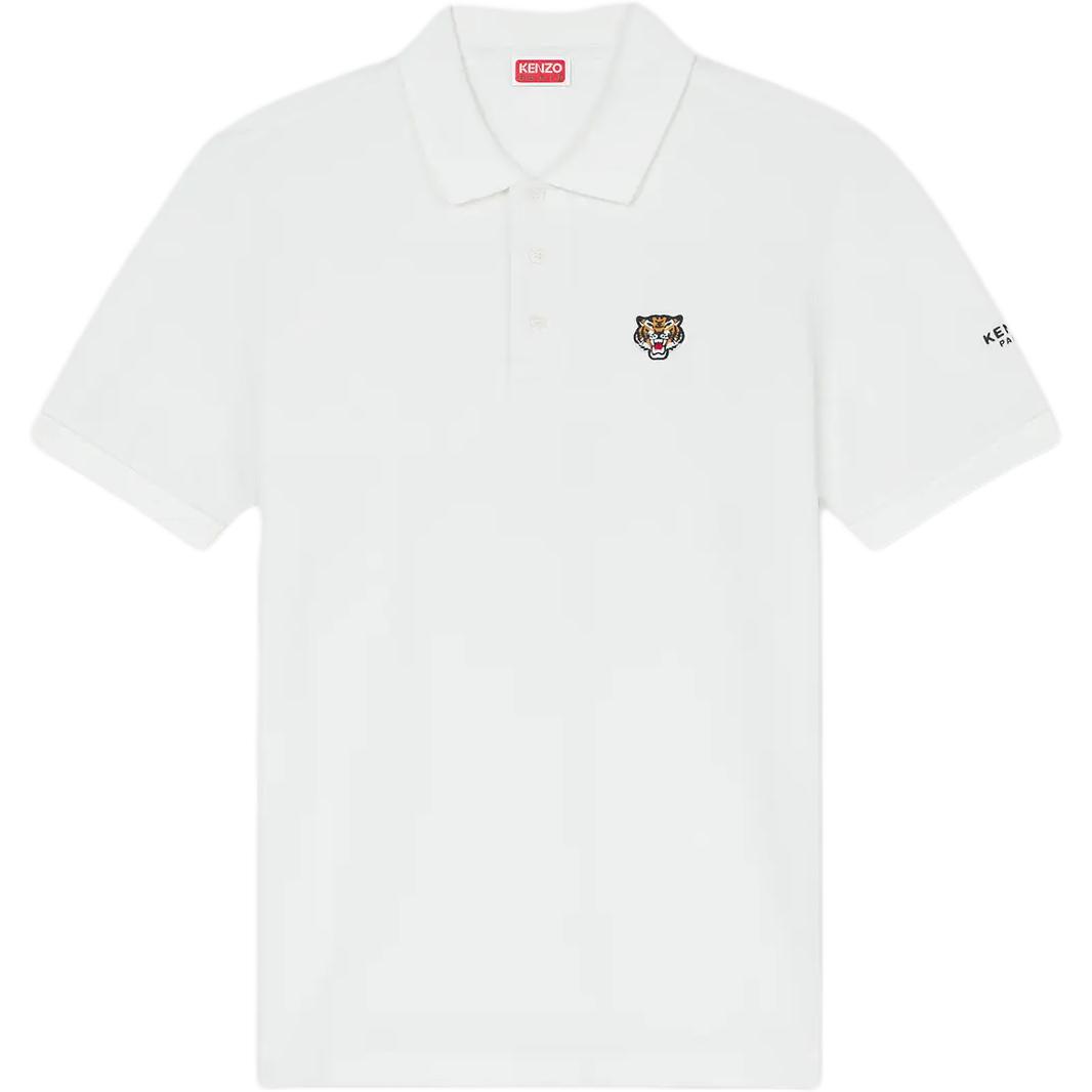 Order KENZO SS24  Slim Fit Polo Shirt with Tiger Logo Embroidery Grey White. FE55PO5404PU-02